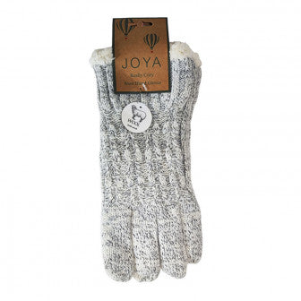 Fleece lined cable knit pale grey gloves