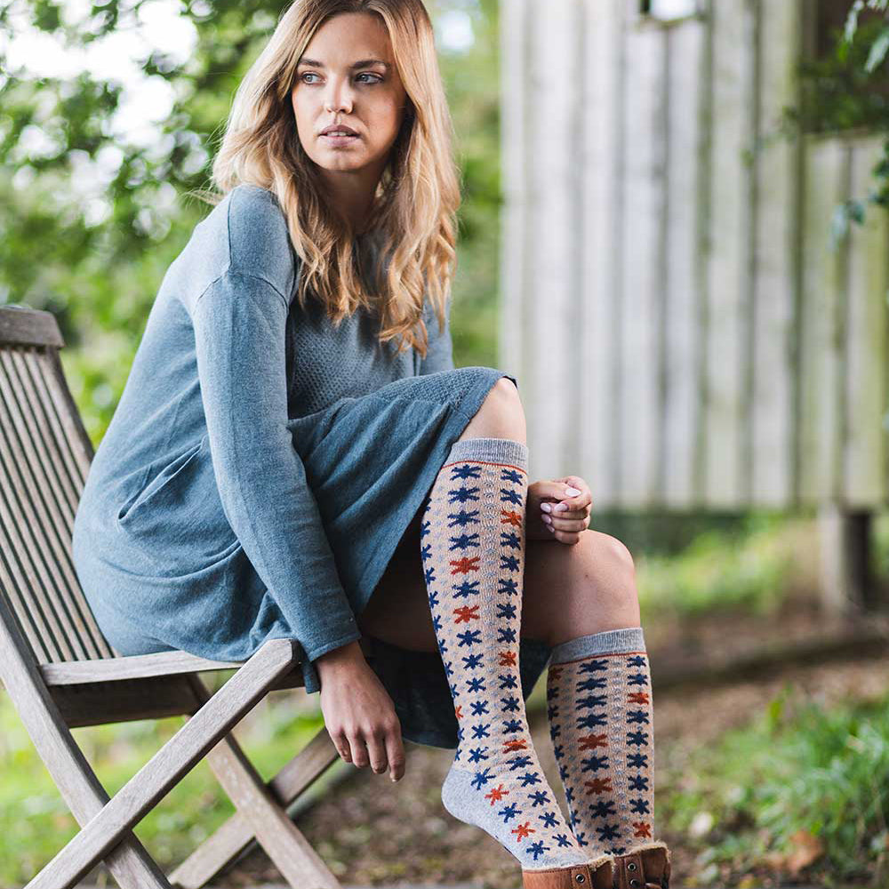 Sweater dress with knee high clearance socks