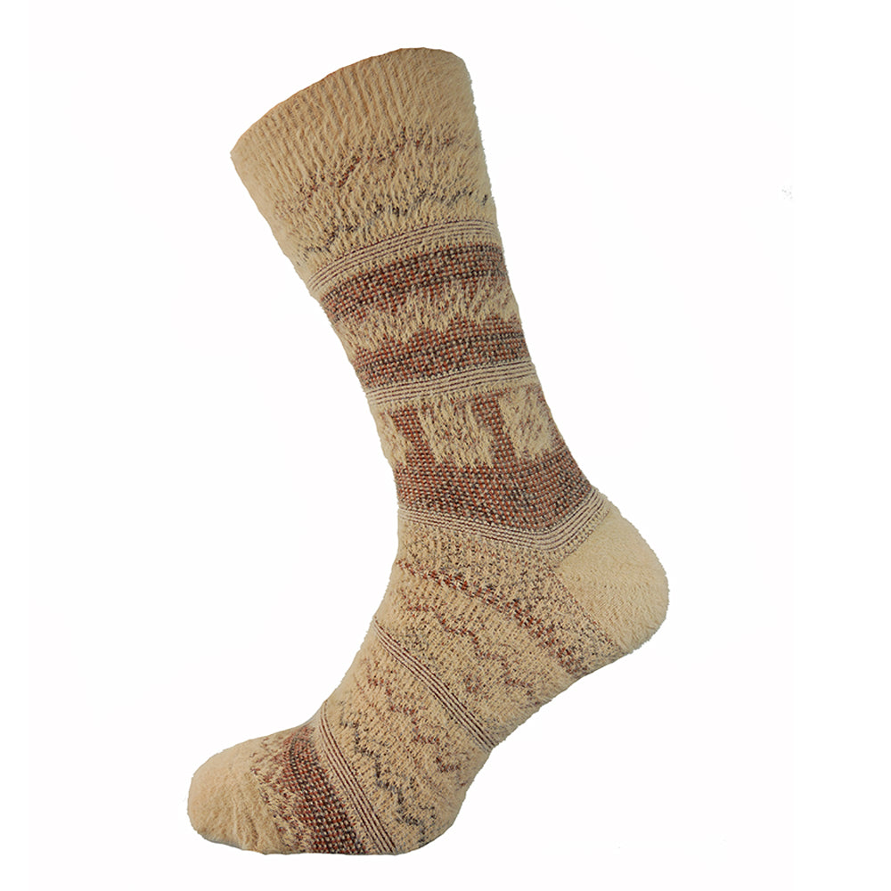 Cream and Brown patterned wool blend socks