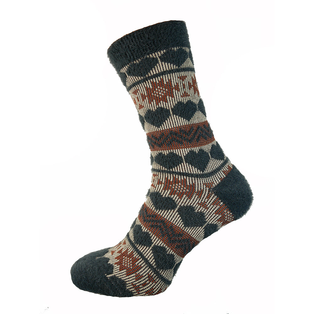 Black, Red and Cream, heart patterned wool blend socks