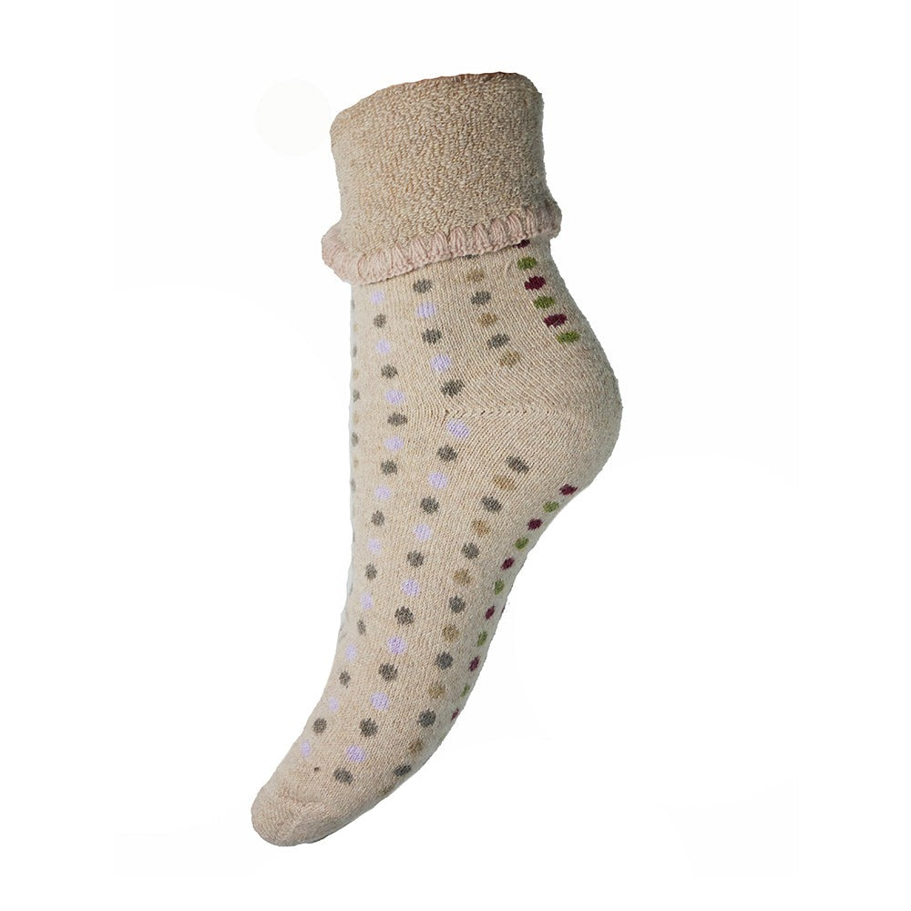 Fawn Cuff Socks With Multi coloured Dots