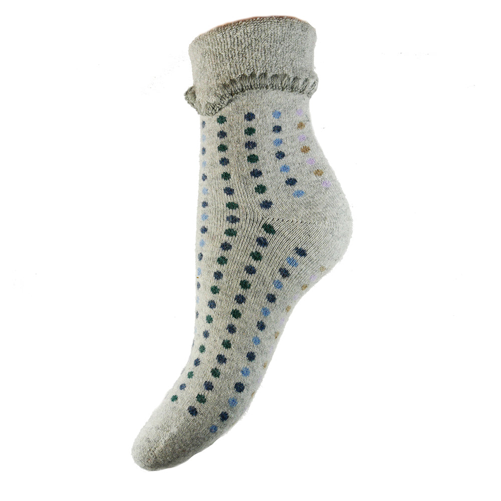 Grey Cuff Socks With Coloured Dots and cuff