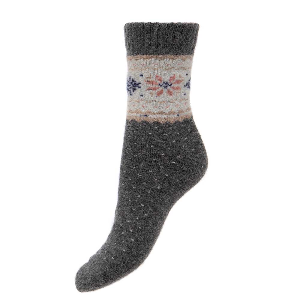 Dark Grey Wool Blend Socks with winter pattern