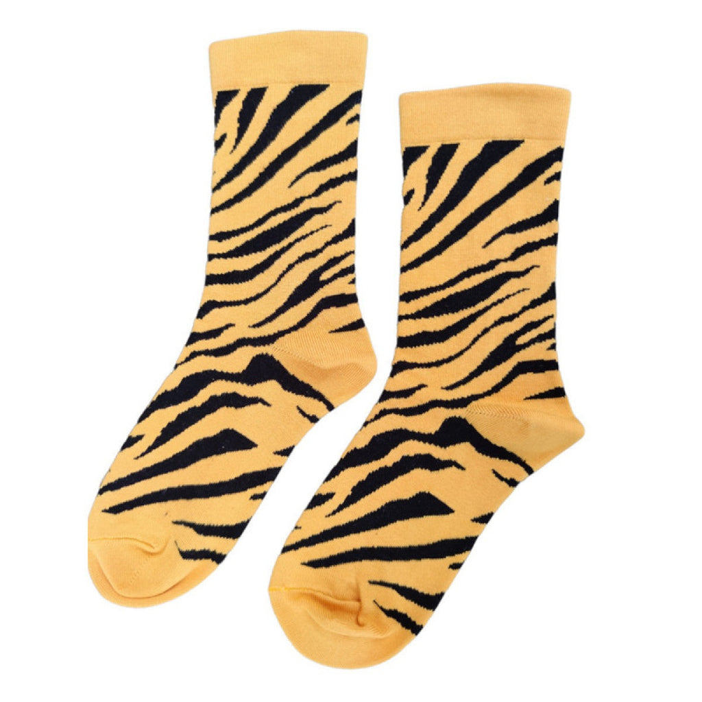 Pale yellow bamboo socks with Tiger stripes, size 4-7