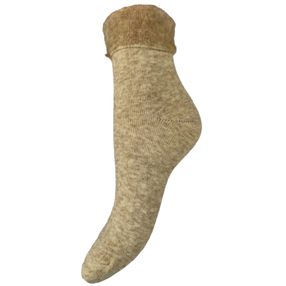 Cream wool blend socks with turnover cuff