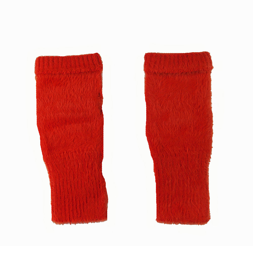 Red Fine knit fingerless gloves