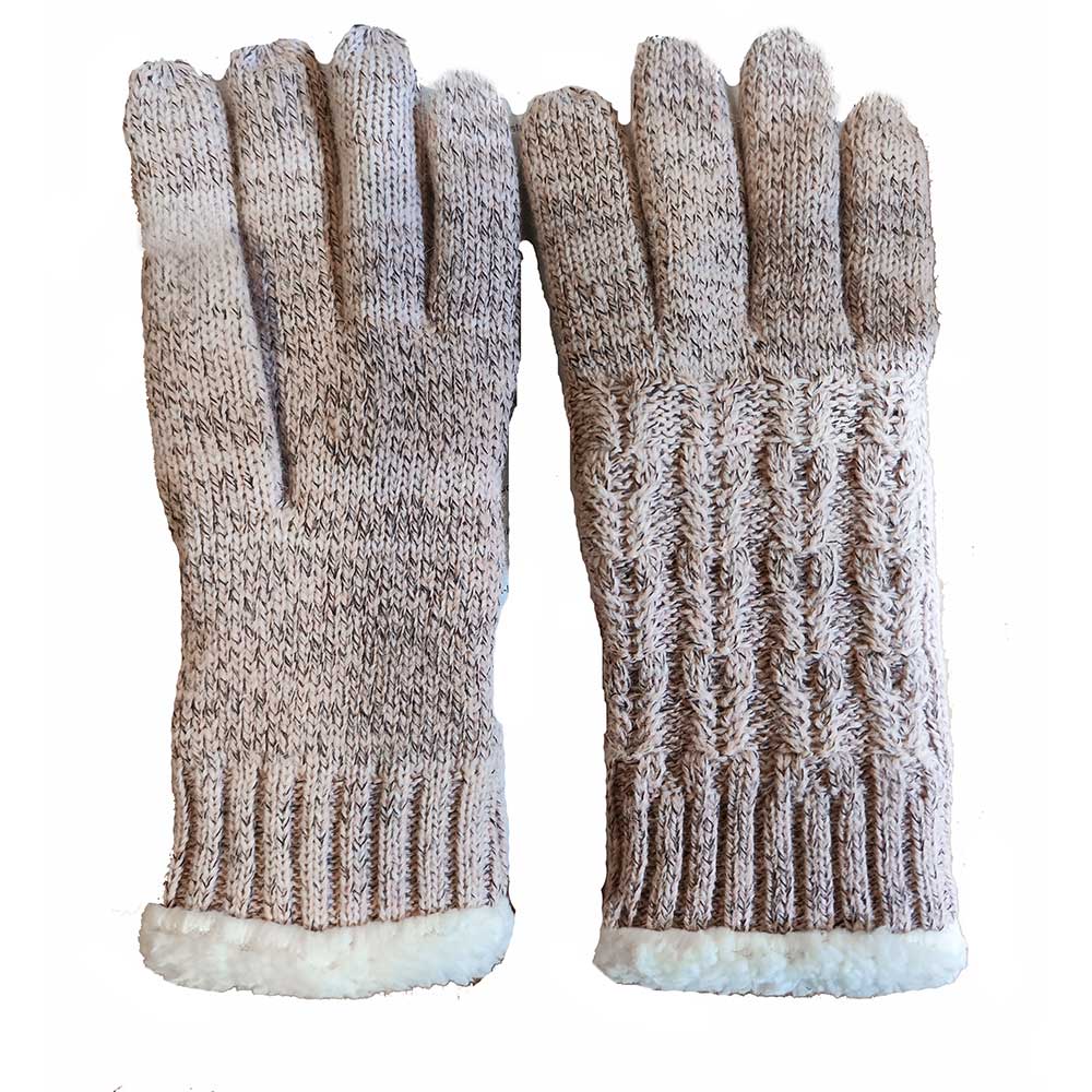 Fleece lined cable knit pink marl gloves