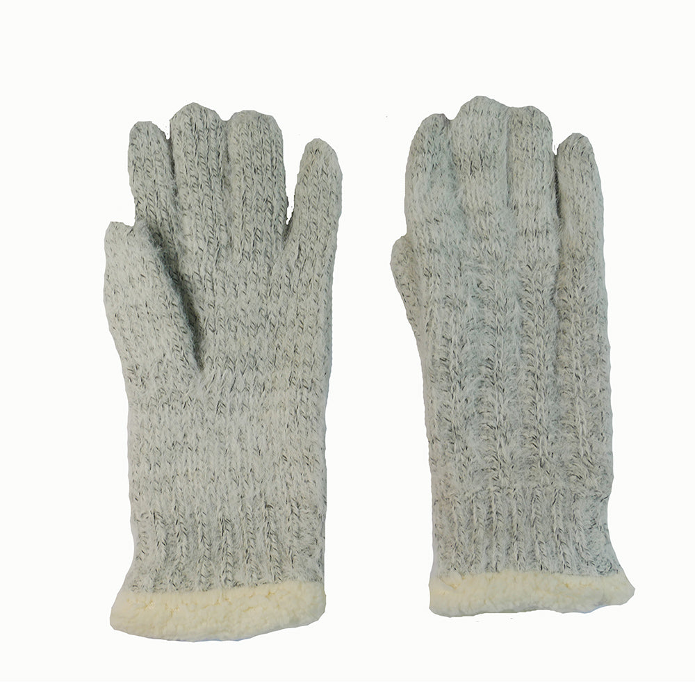 Fleece lined soft cable knit pale grey gloves