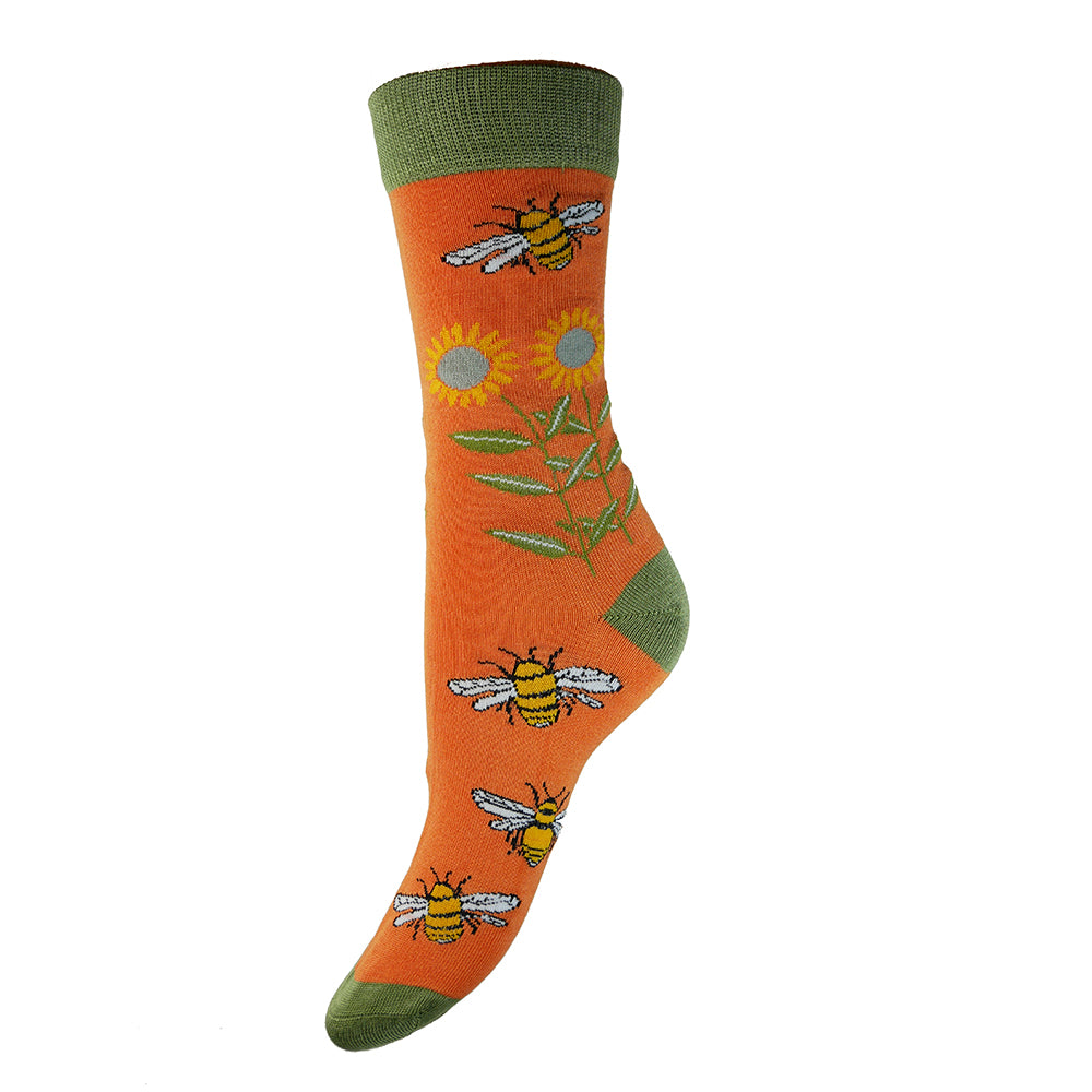 Sunflower and Bees Bamboo Socks