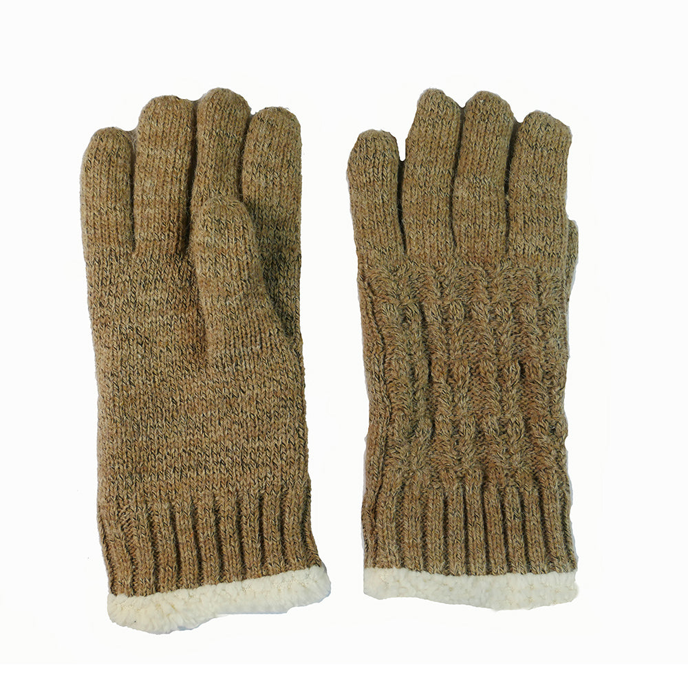 Fleece lined cable knit fawn marl gloves