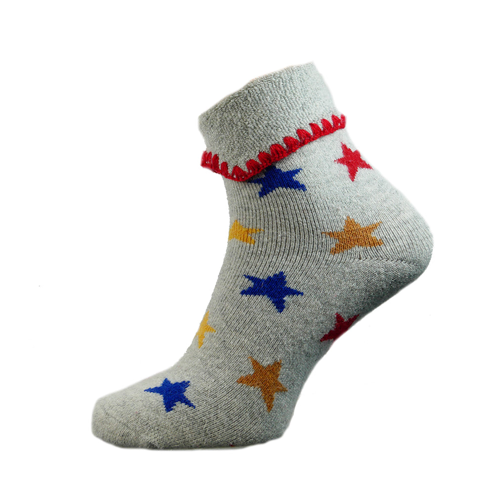 Grey cuff socks with Multi coloured Stars