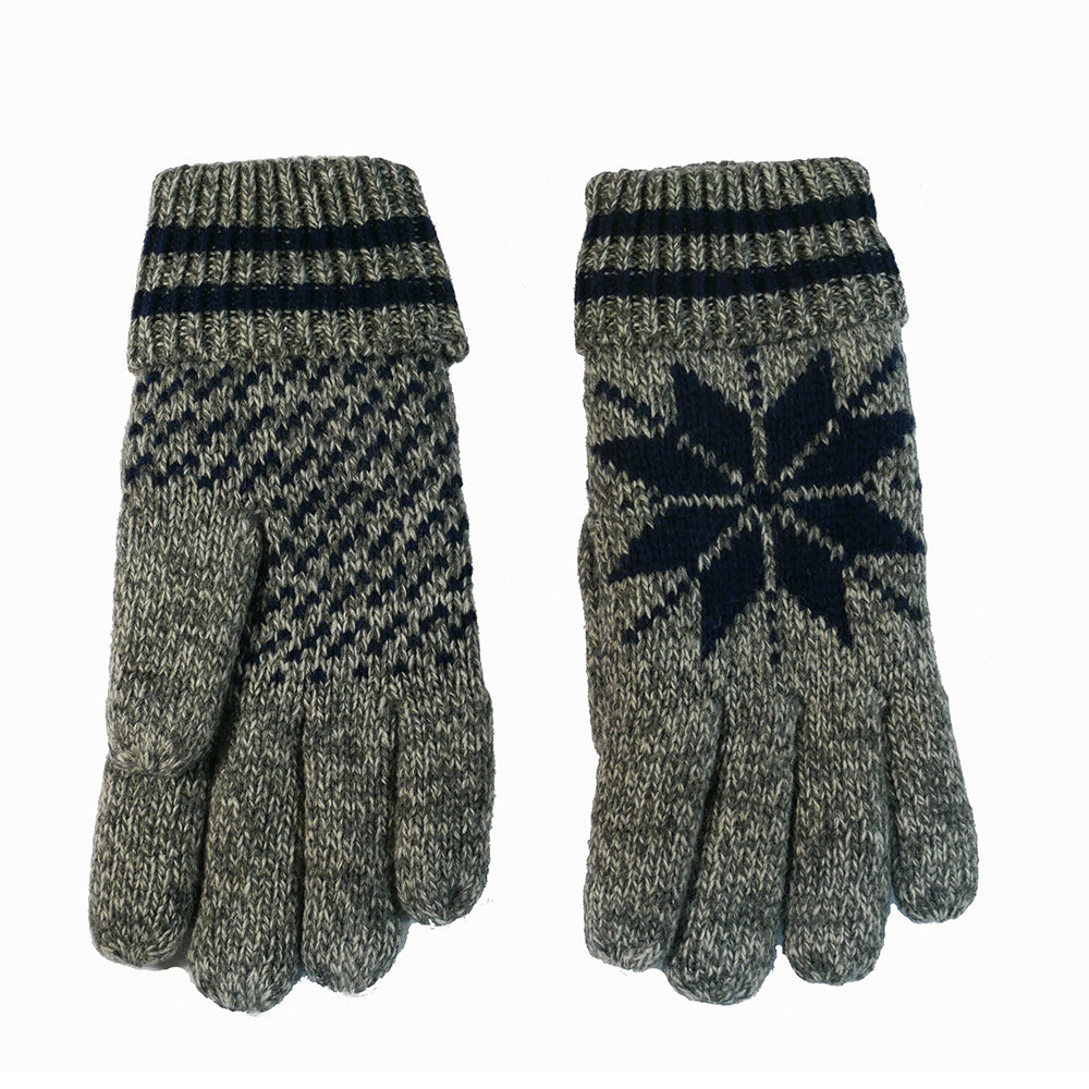 Grey with black starburst wool blend men's gloves