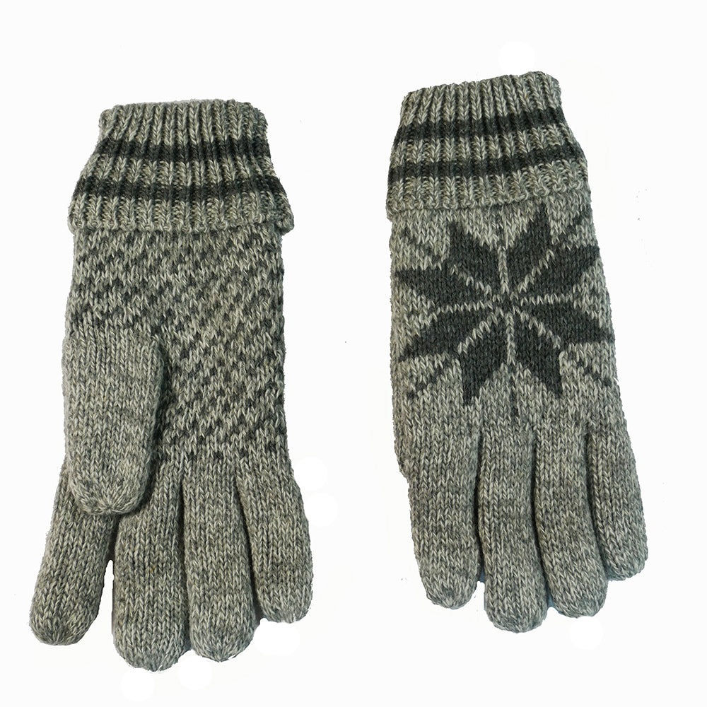 Grey with grey starburst wool blend men's gloves