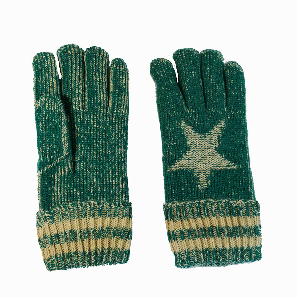 Green wool blend men's gloves with cream star
