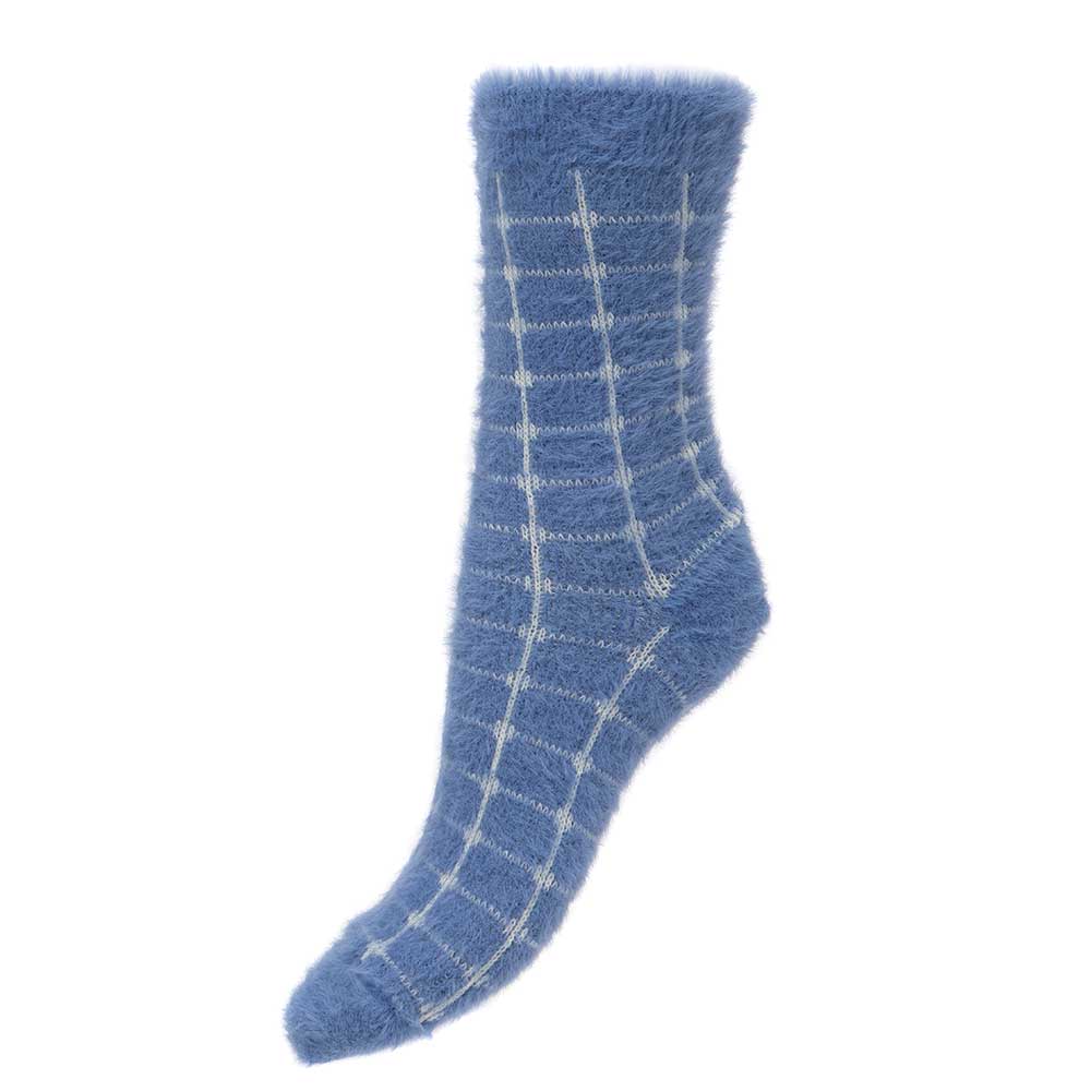 Blue with cream grid wool blend socks