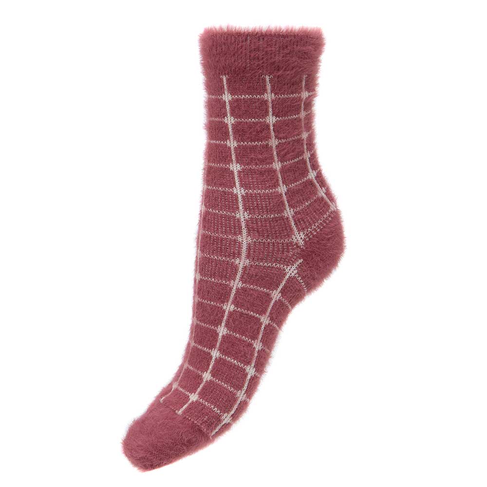 Pink with cream grid wool blend socks