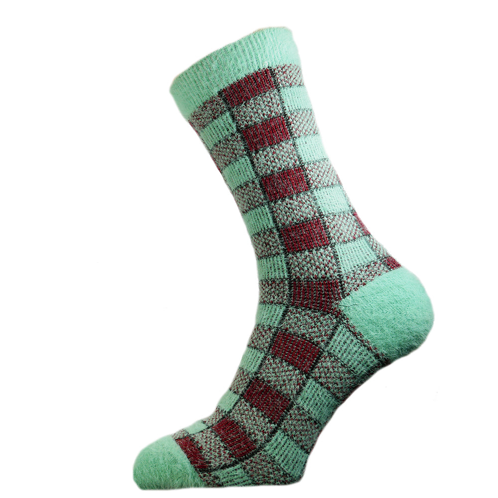 Green and red check wool blend socks