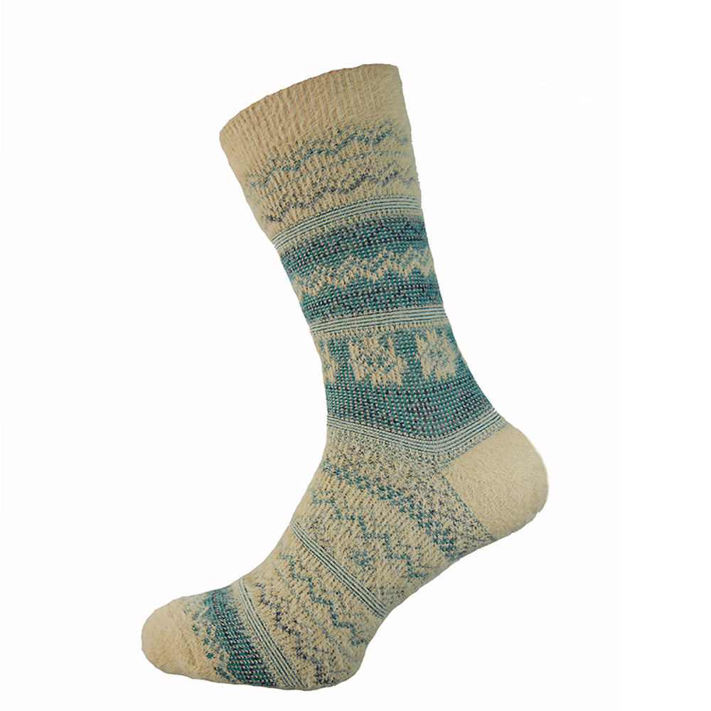Cream and Green patterned wool blend socks