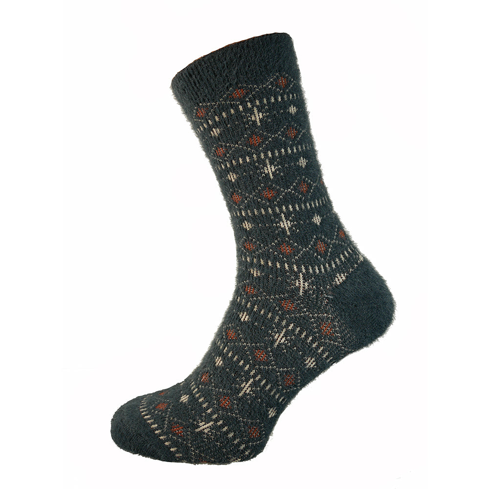Black, Red and Cream patterned wool blend socks