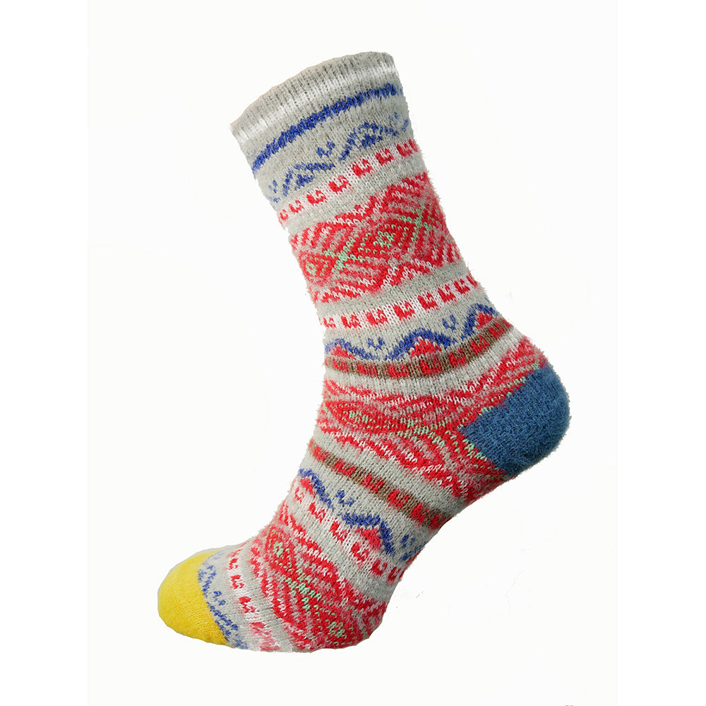 Grey, red and blue patterned Wool Blend socks