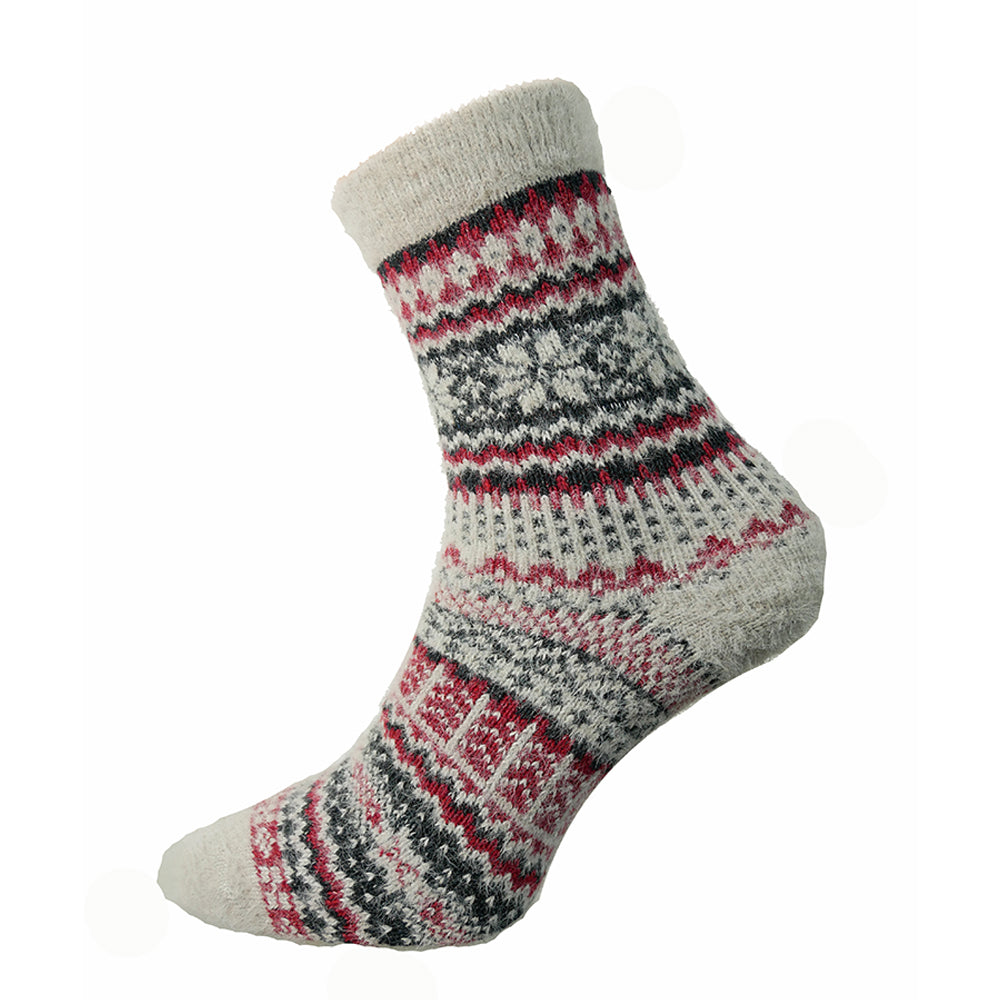 Grey and burgundy patterned Wool Blend socks
