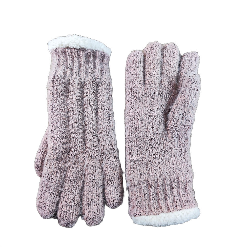 Fleece lined soft cable knit pink marl gloves
