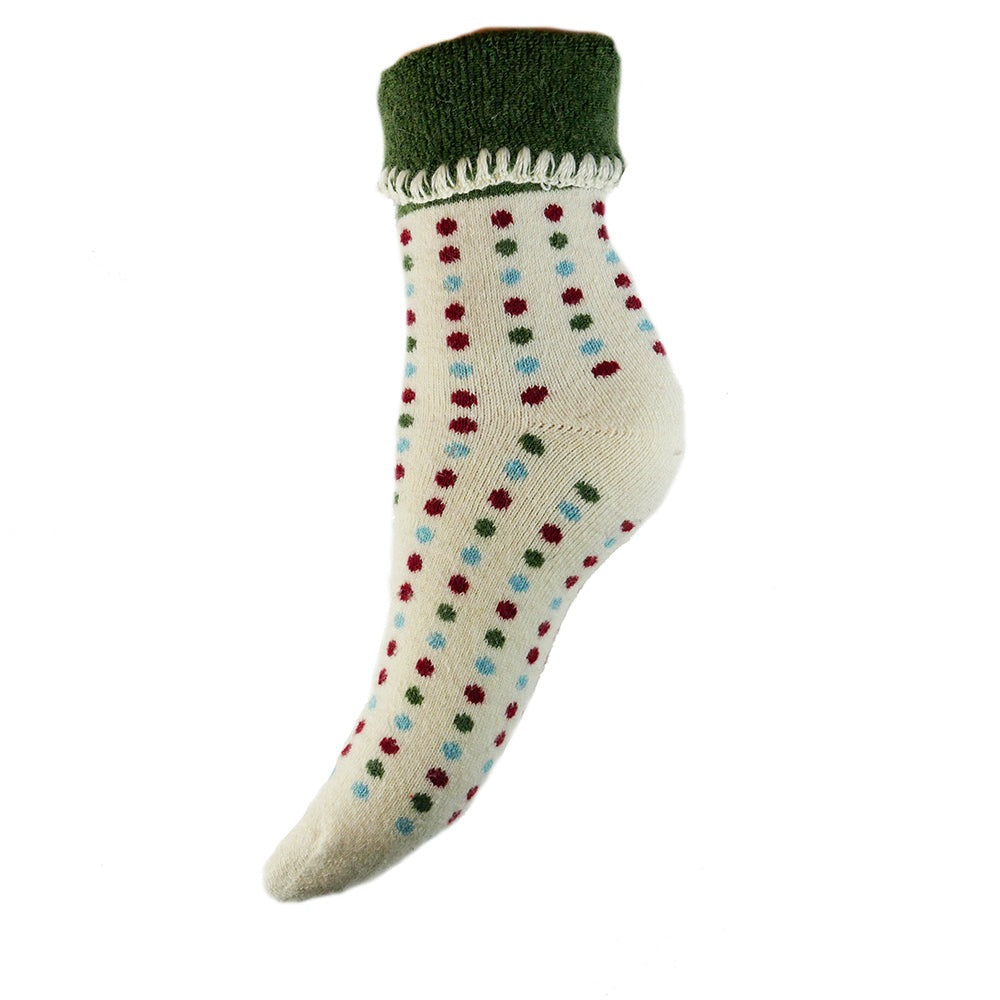 Cream Cuff Socks With Multi coloured Dots