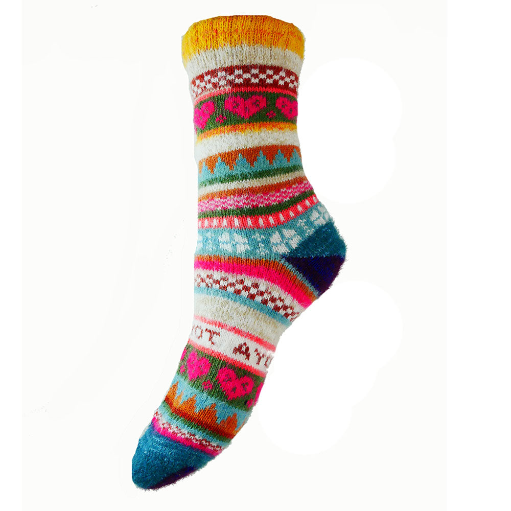 Multi coloured, orange cuff, Scandi patterned socks