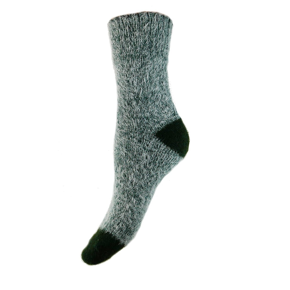Dark Green plain soft socks with contrasting heel and toe