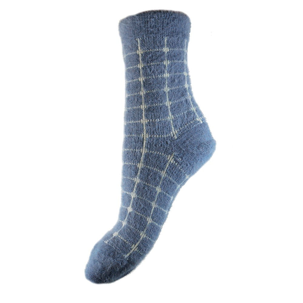 Blue Fluffy Criss Cross wool blend socks