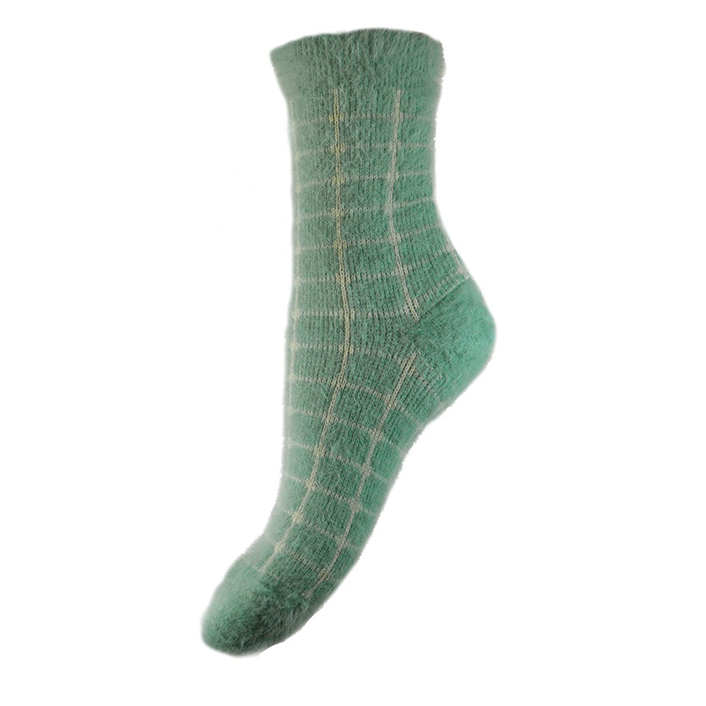 Green Fluffy Criss Cross wool blend socks