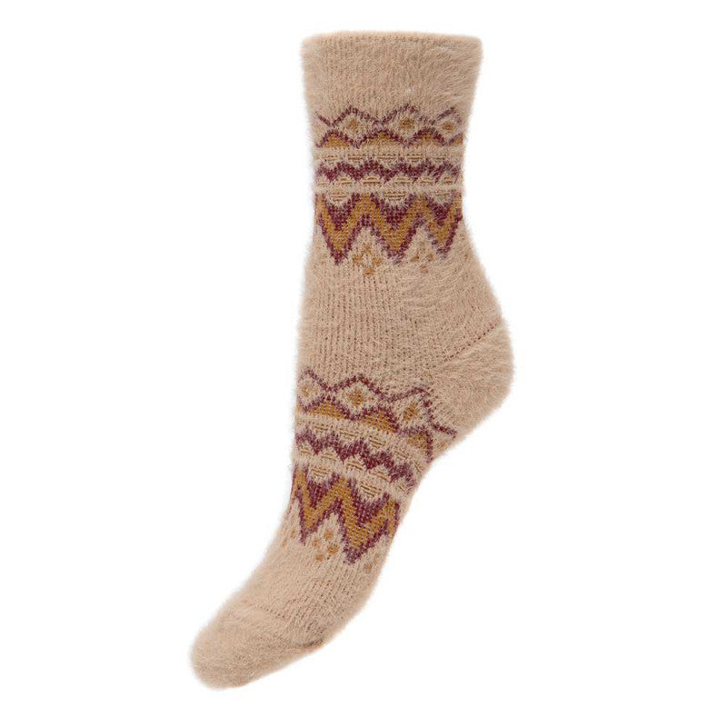 Fawn soft wool blend socks with Aztec pattern