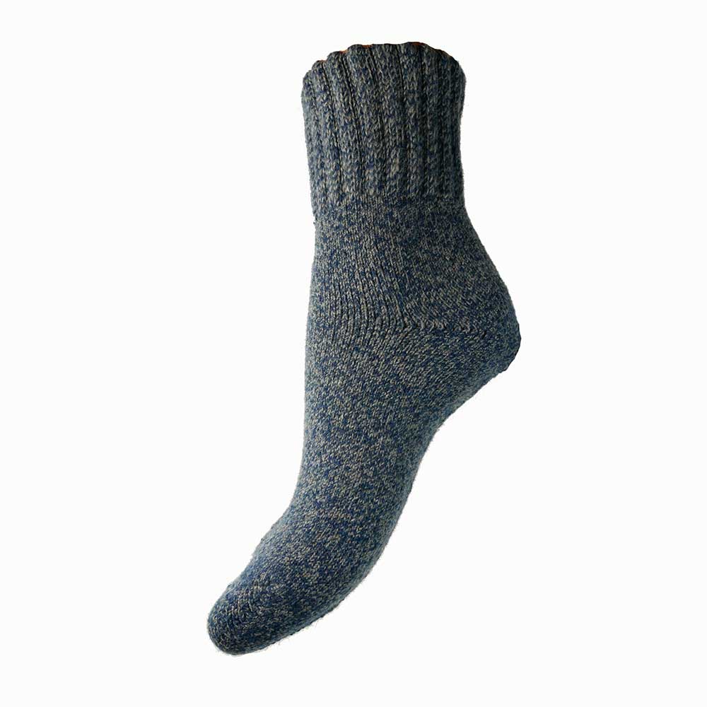Blue Thick Wool Blend Socks with ribbed Cuff