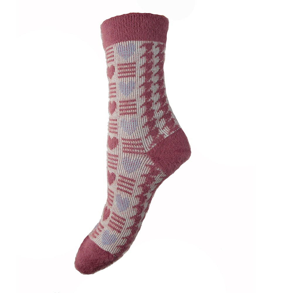 Pink, Blue and Cream patterned Wool Blend Socks