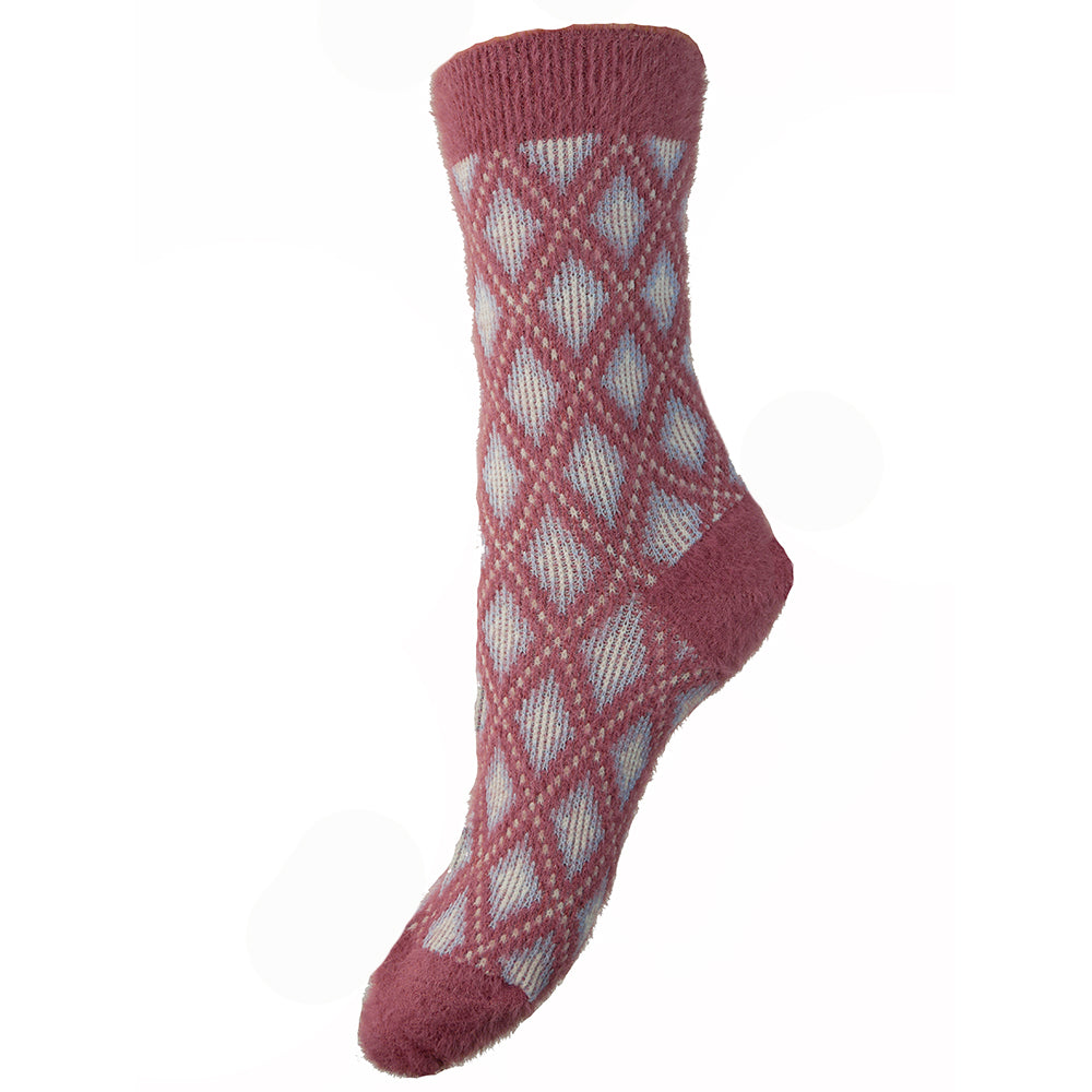 Pink, Blue and Cream diamond pattern Wool Blend Socks