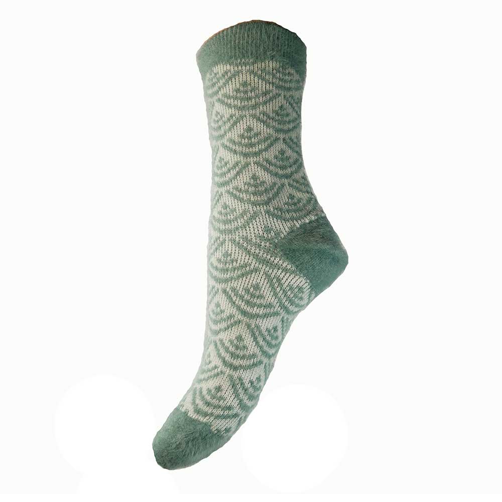 Dark Green and white patterned Wool Blend Socks