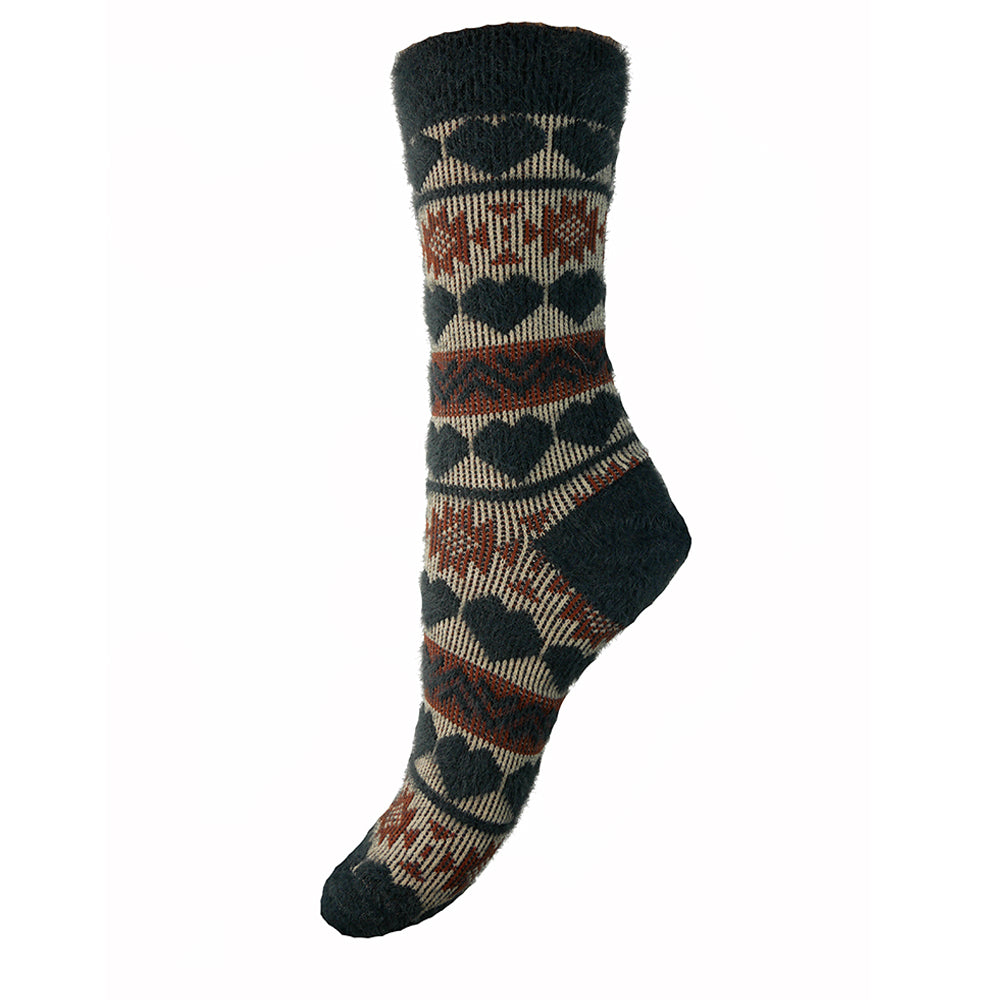 Black heart patterned Wool Blend Socks