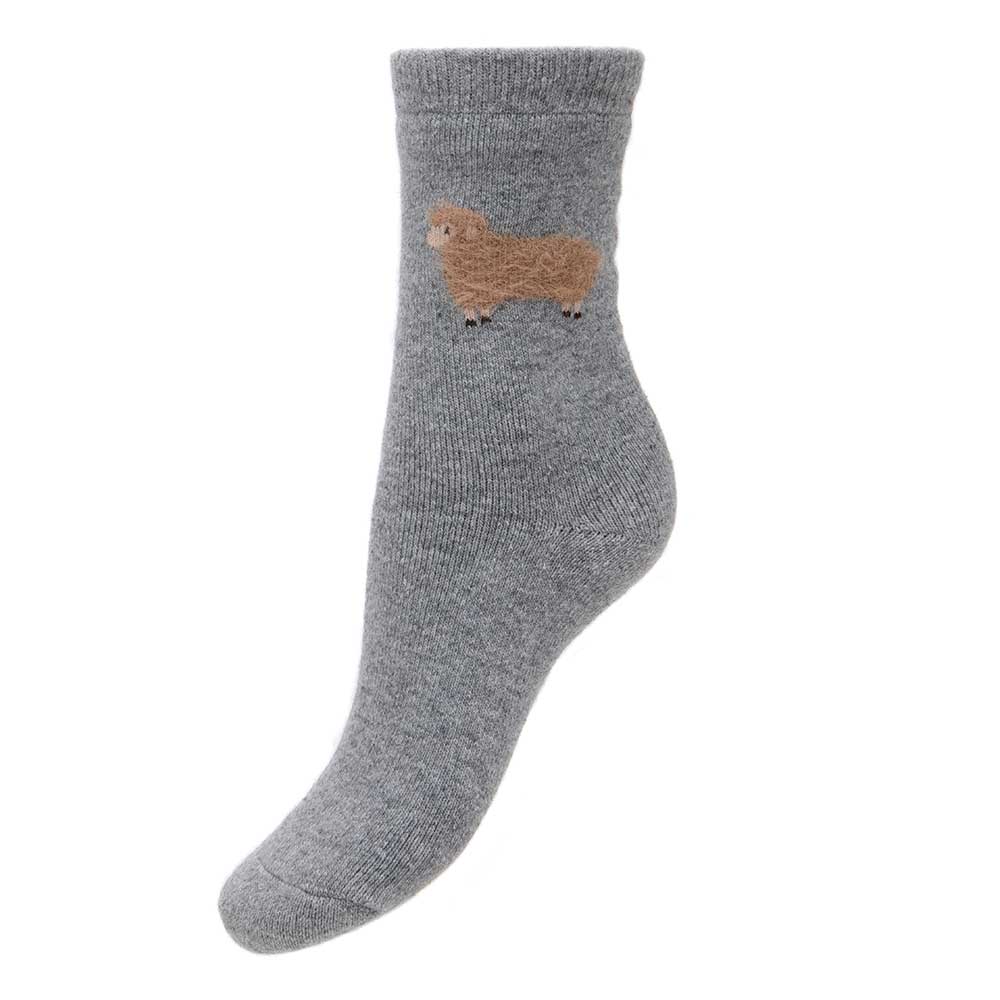Thick wool blend grey socks with fawn fluffy sheep