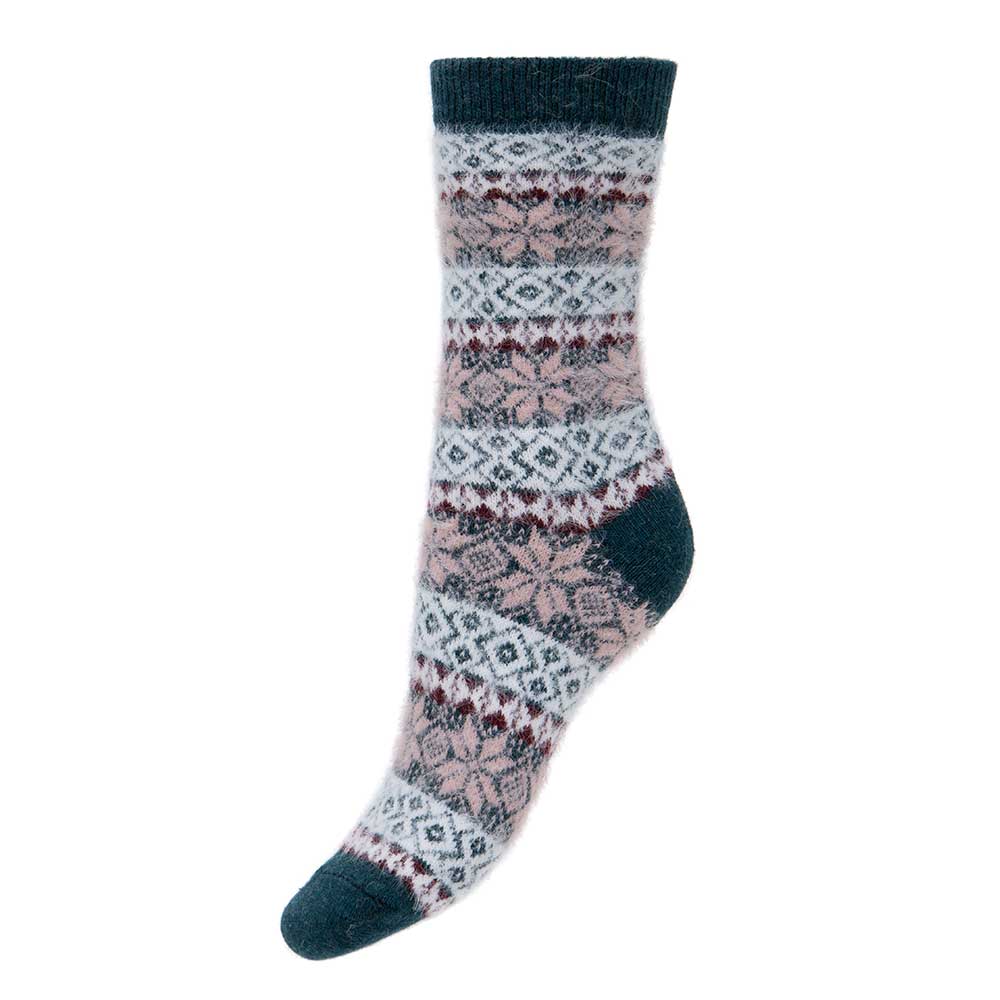 Dark green and pink soft wool blend patterned socks