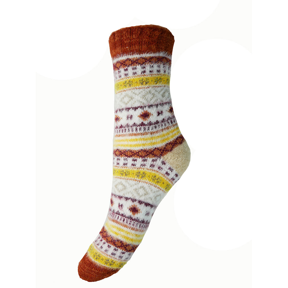 Brown and yellow patterned Wool Blend socks