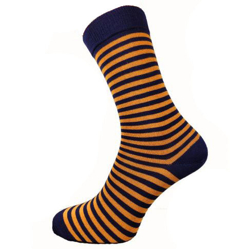 Navy bamboo socks with thin orange stripe, size 7-11