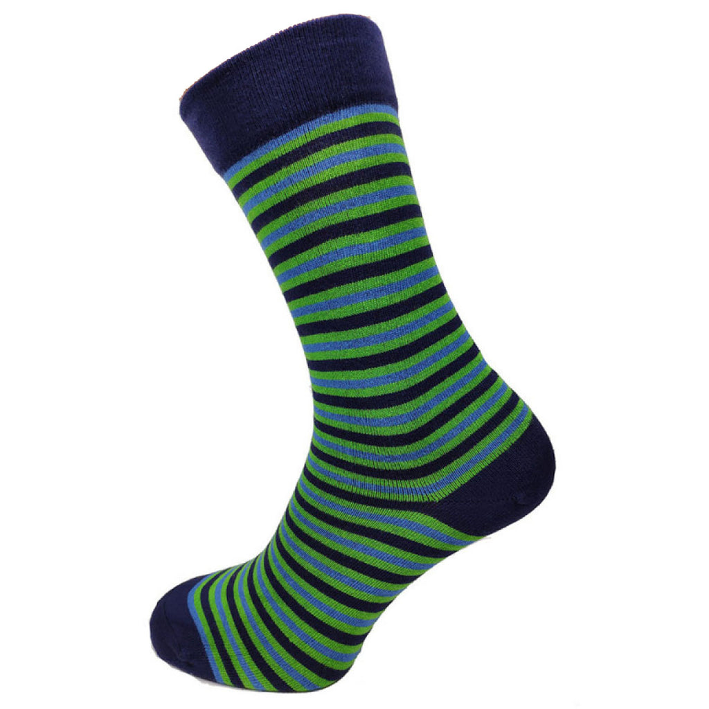 Green and Blue thin Striped Bamboo Socks Size 7-11