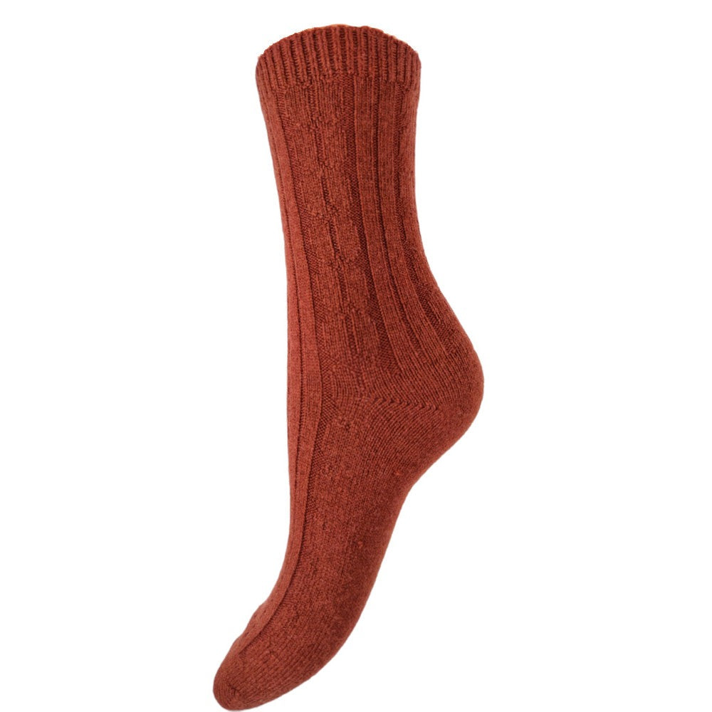Brown ribbed wool blend socks, size 4-7