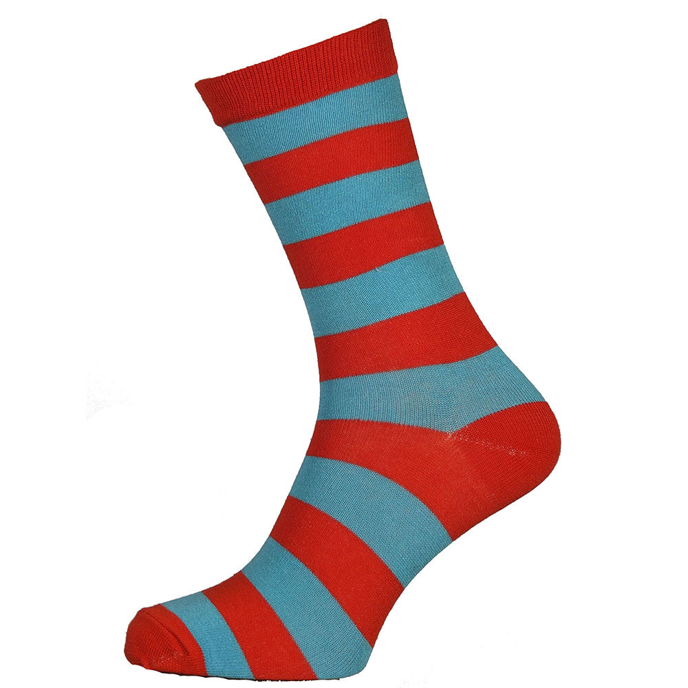 Red and Pale Blue Stripe Bamboo Socks