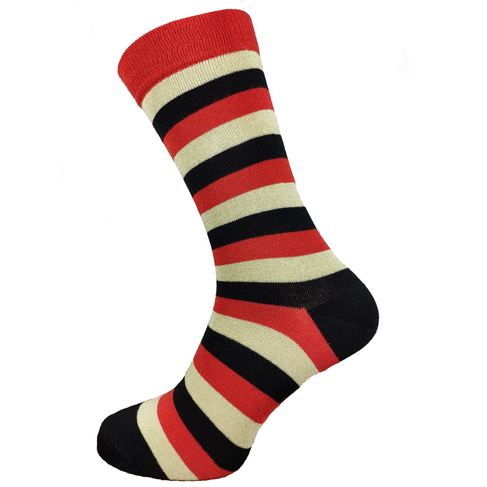 Red, Black and Cream wide Stripe Bamboo Socks Size 7-11