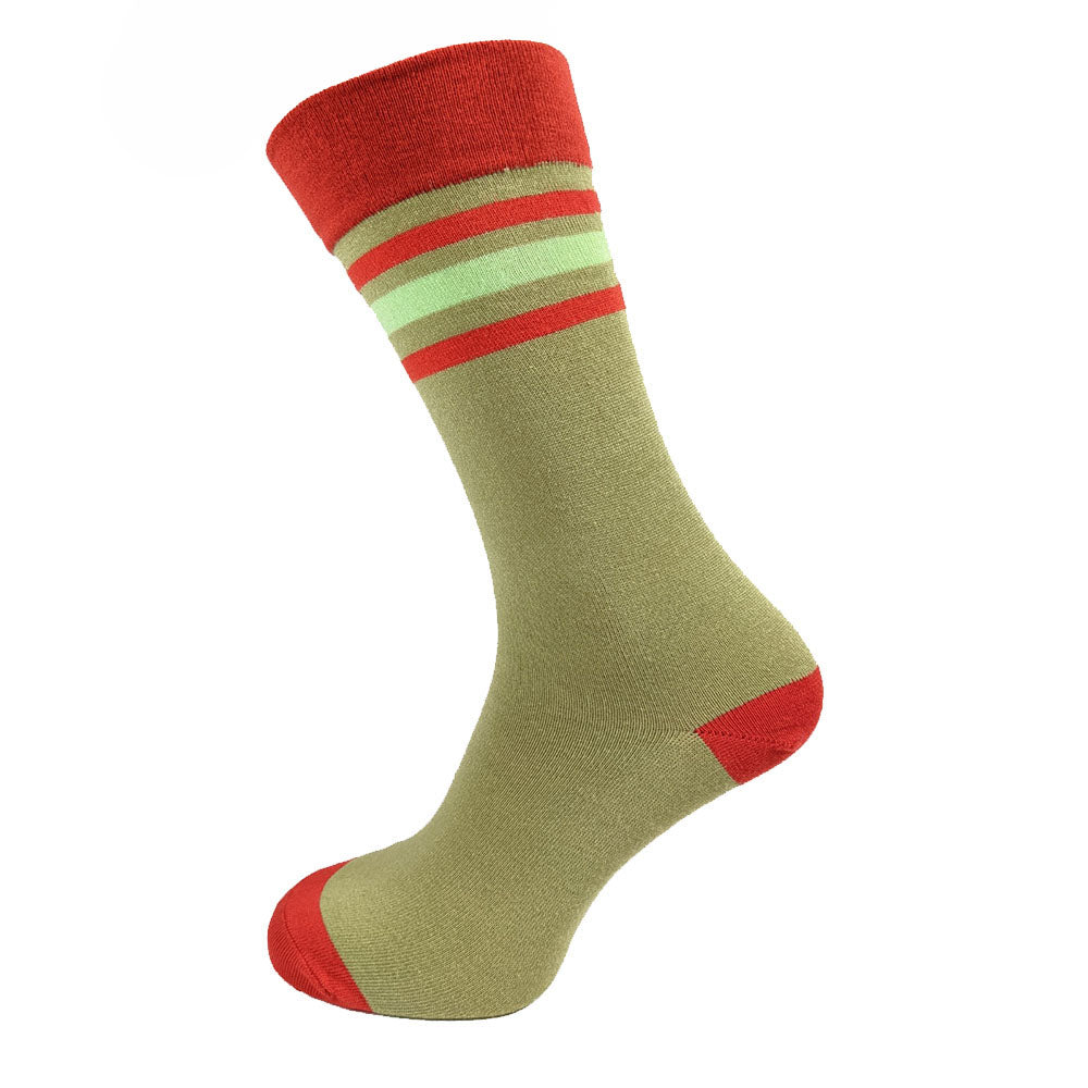 Green Bamboo Socks with red stripes on cuff Size 7-11 UK