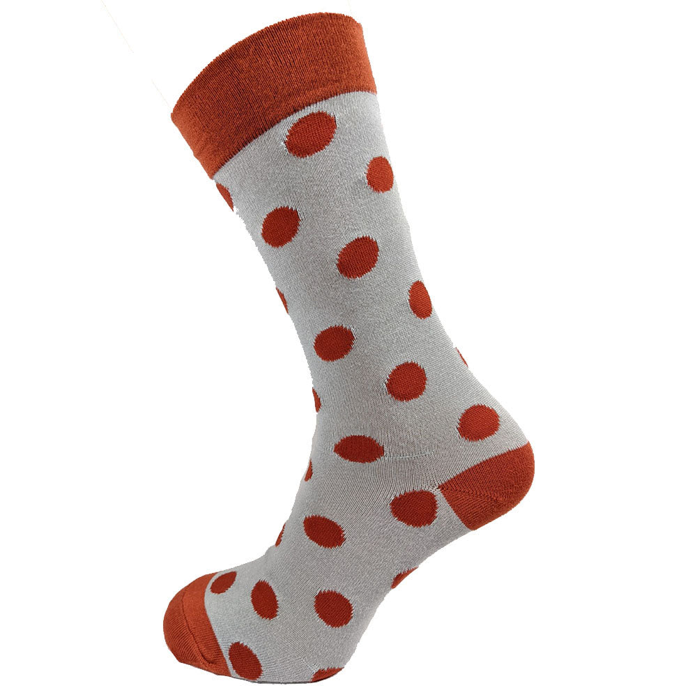 Grey bamboo socks with red spots, size 7-11