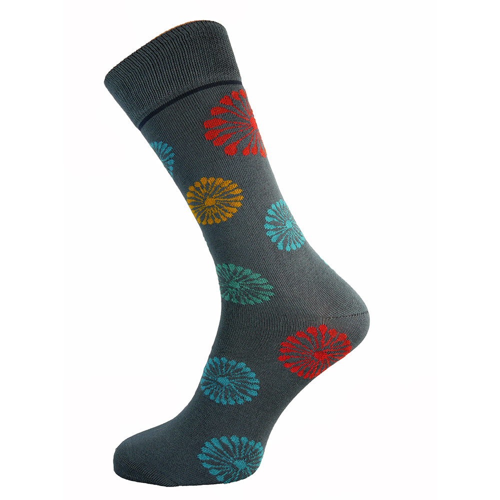 Blue with multi coloured flowers Bamboo socks