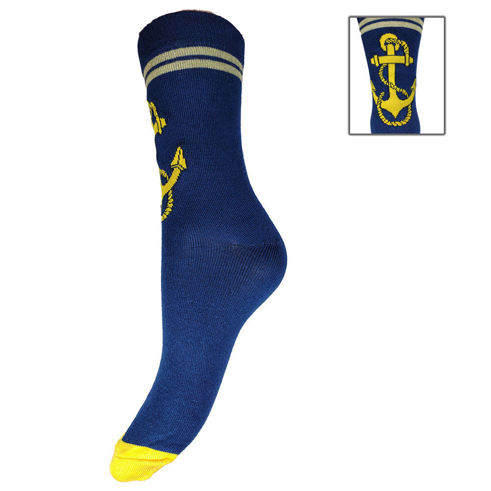 Blue bamboo socks with yellow anchor motif