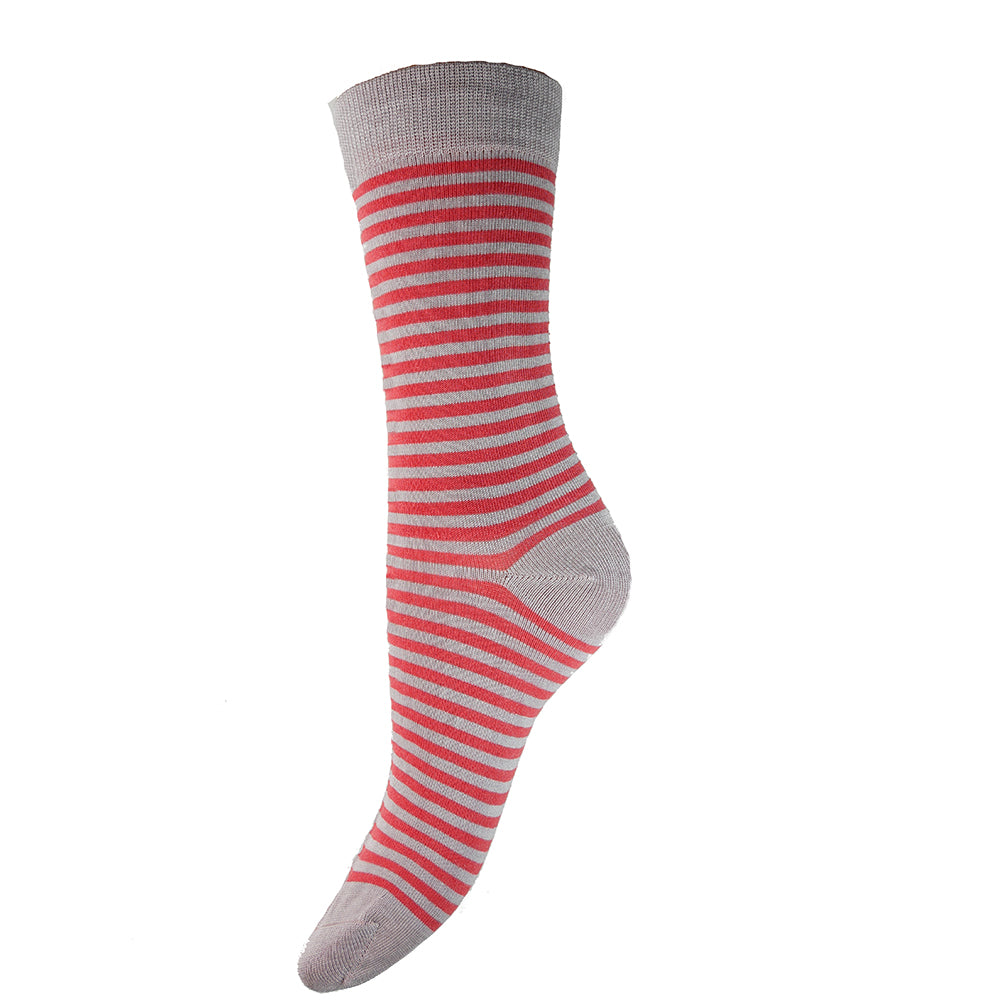 Red and taupe stripe bamboo socks